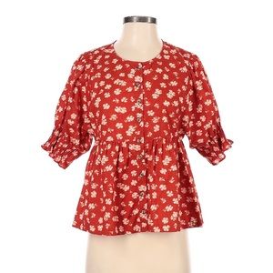 Madewell Red Floral Button Up Top